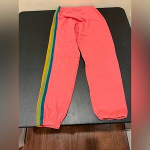 Aviator Nation 6-Stripe Sweatpants in Pink/Serape Rainbow XS